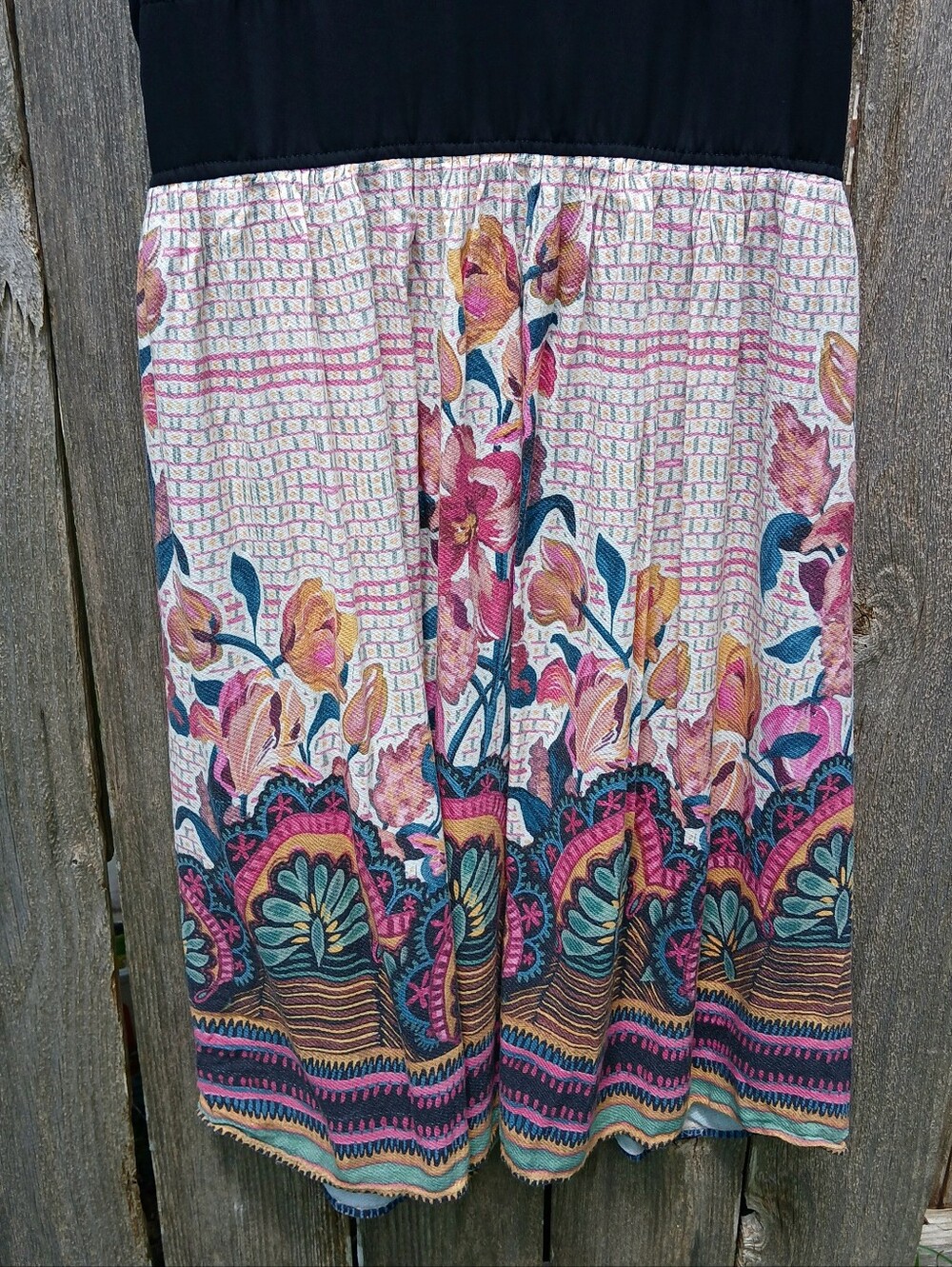 Antix Boho Floral Dress Midi Sz L Black Pink Cream Brown Green - Picture 2 of 9